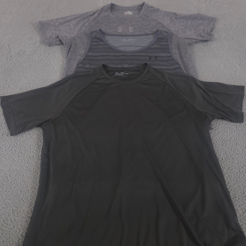 LOT OF 3 Under Armour Shirt Men 2XL Grey Black Velocity HeatGear Performance Tee